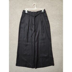 Nine West Belted Wide Leg Crop Pants Womens 8 Black Pleated Lyocell NEW